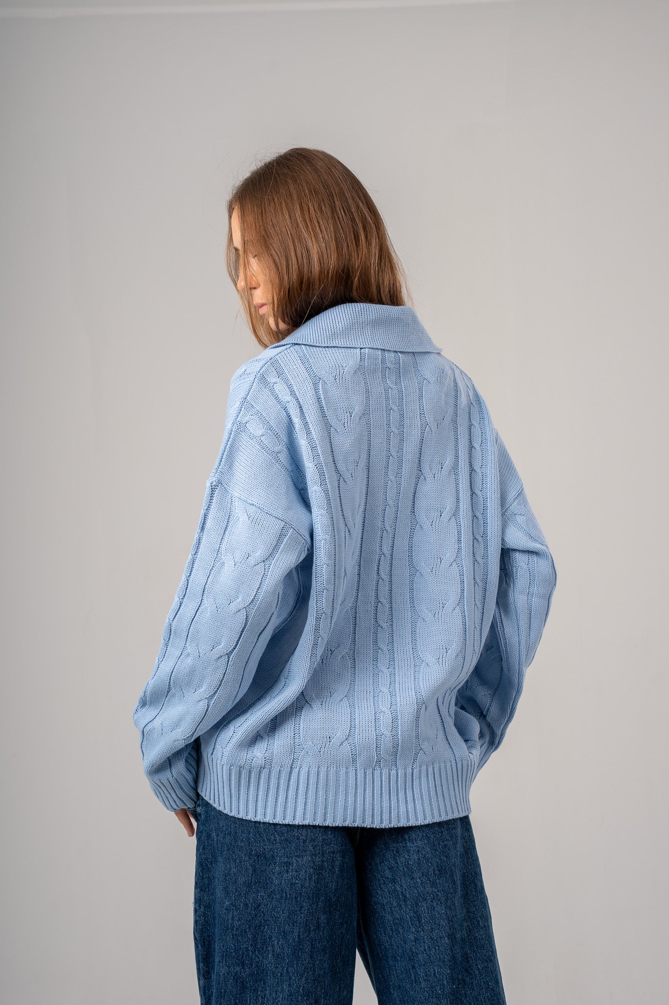 Light Blue Cable Pullover With Collar